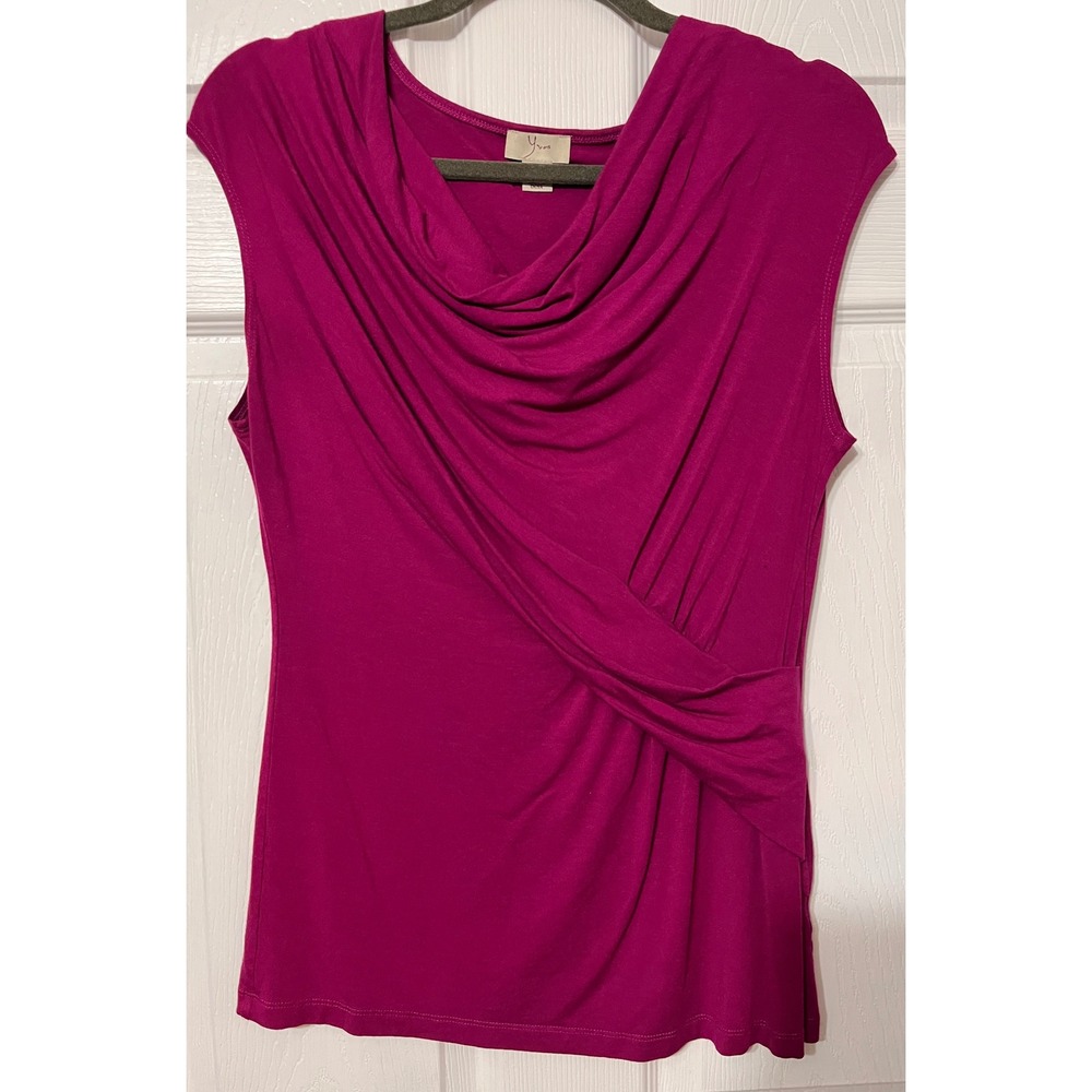Yvos Magenta Cowl Neck Draped Wrap Front Sleeveless‎ Knit Top Medium